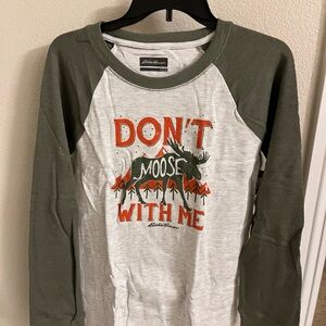 Eddie Bauer Kids Olive and White Moose Long Sleeve Tee
